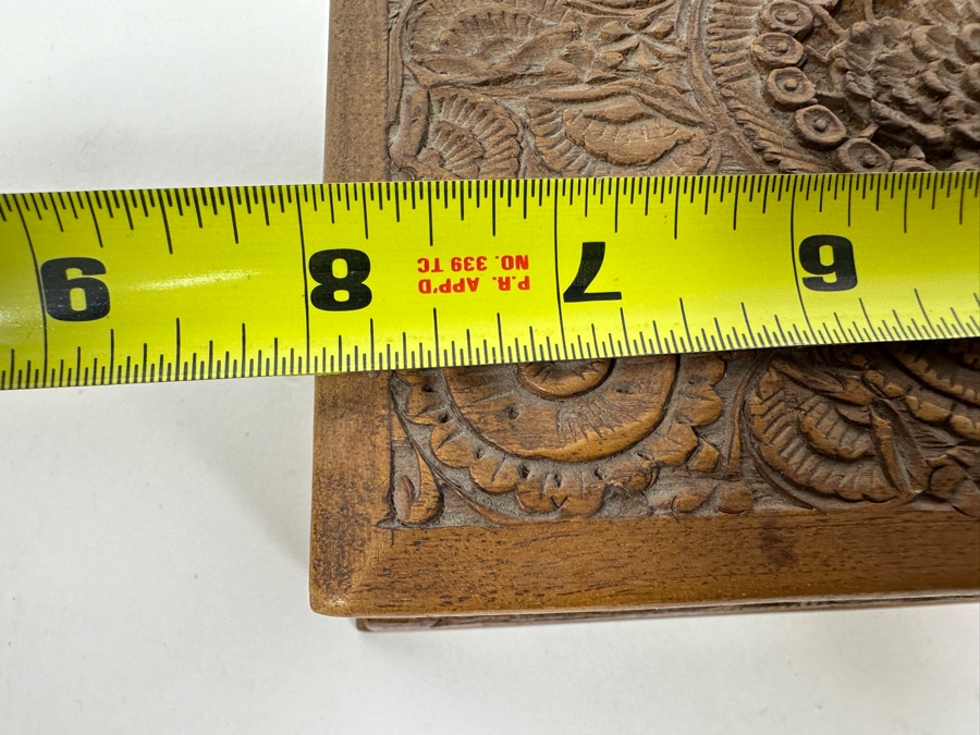 Carved Wooden Indian Box Filled With Vintage Buttons - See Photos 8W X 5D X 2H [Photo 13]