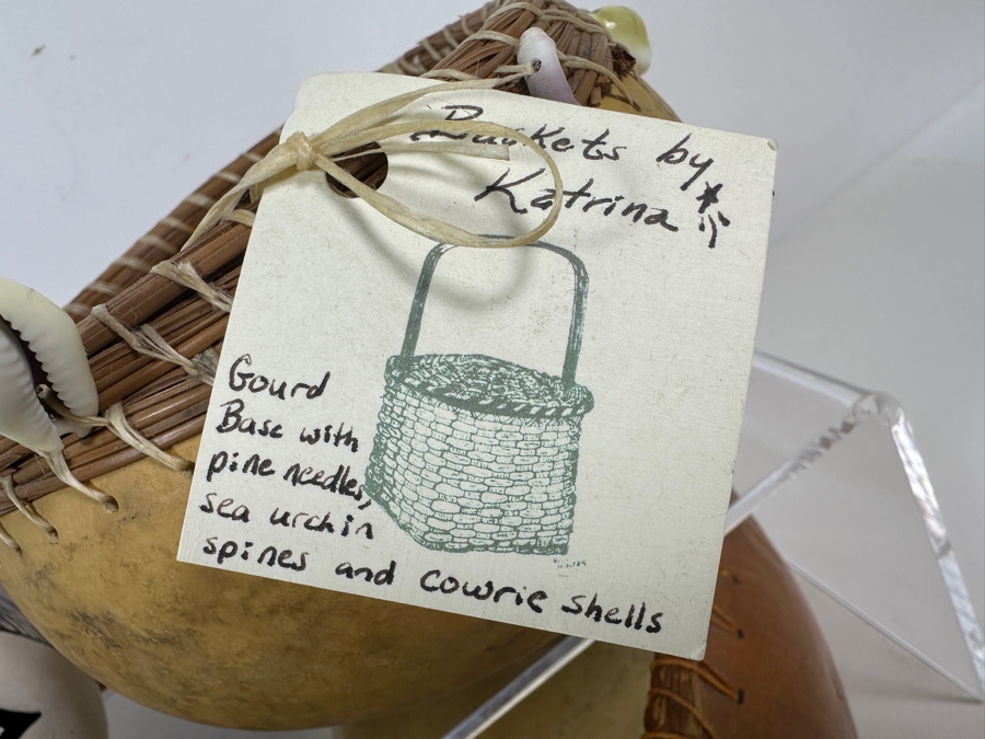 Set Of Three Art Gourds - Largest Gourd Basket Is 10W And Signed Judy Dennis 1997 [Photo 5]