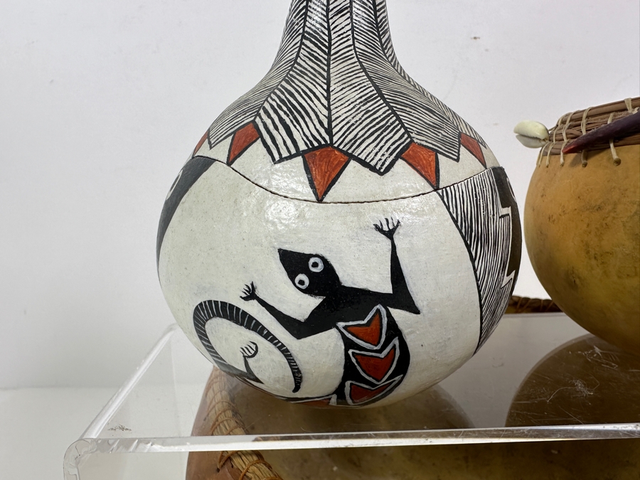 Set Of Three Art Gourds - Largest Gourd Basket Is 10W And Signed Judy Dennis 1997 [Photo 7]