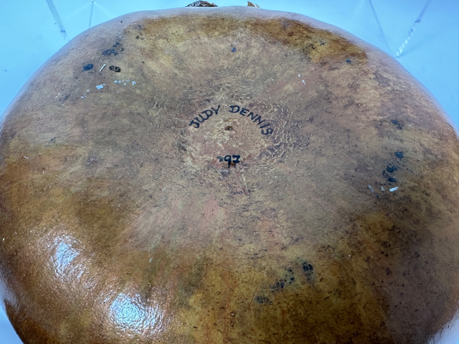 Set Of Three Art Gourds - Largest Gourd Basket Is 10W And Signed Judy Dennis 1997 [Photo 8]