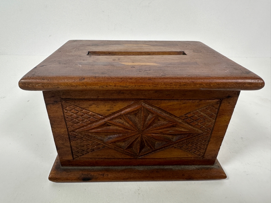 Just Added - Antique Wood Inlaid Cigarette Dispenser Box 5W X 4D X 3H [Photo 9]