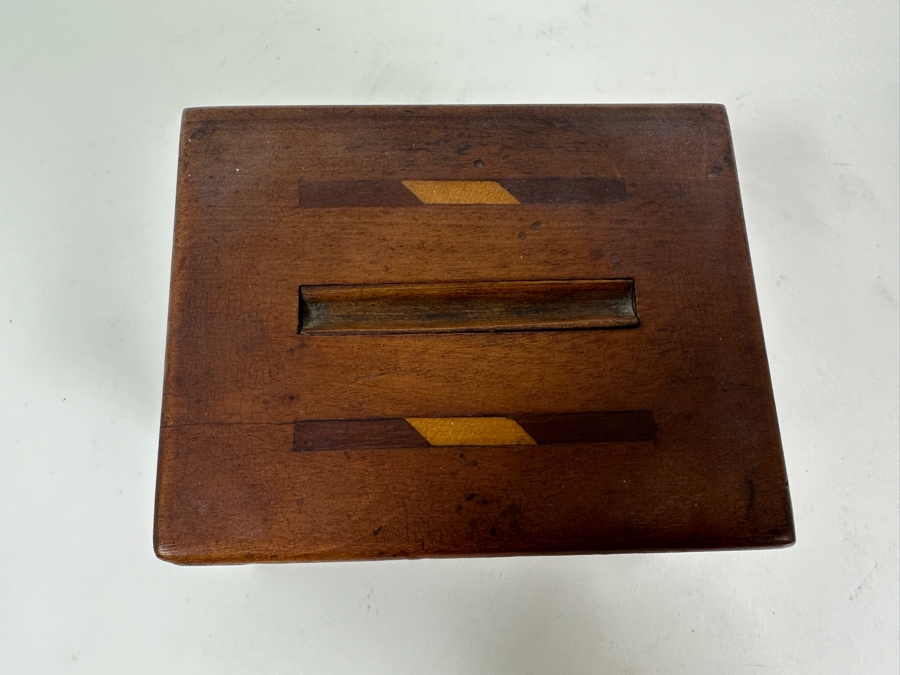 Just Added - Antique Wood Inlaid Cigarette Dispenser Box 5W X 4D X 3H [Photo 5]