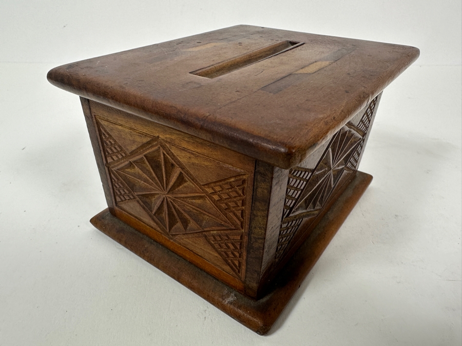 Just Added - Antique Wood Inlaid Cigarette Dispenser Box 5W X 4D X 3H [Photo 6]