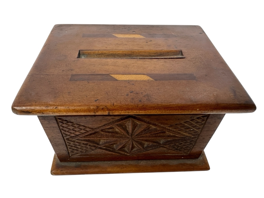 Antique Wood Inlaid Cigarette Dispenser Box 5W X 4D X 3H [Photo 1]
