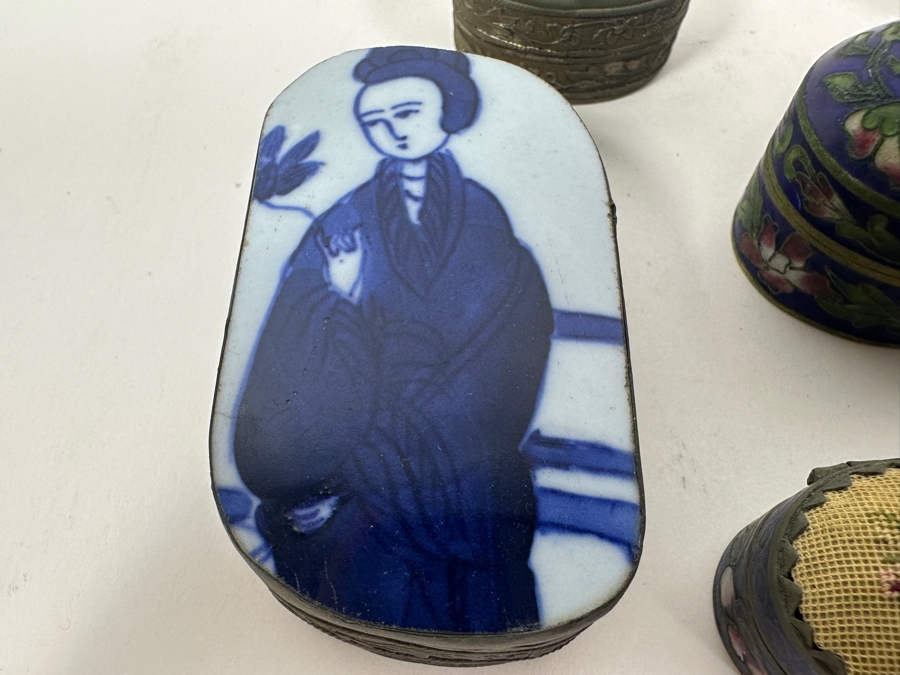 Six Vintage Asian Porcelain Cloisonne Metal Boxes [Photo 4]