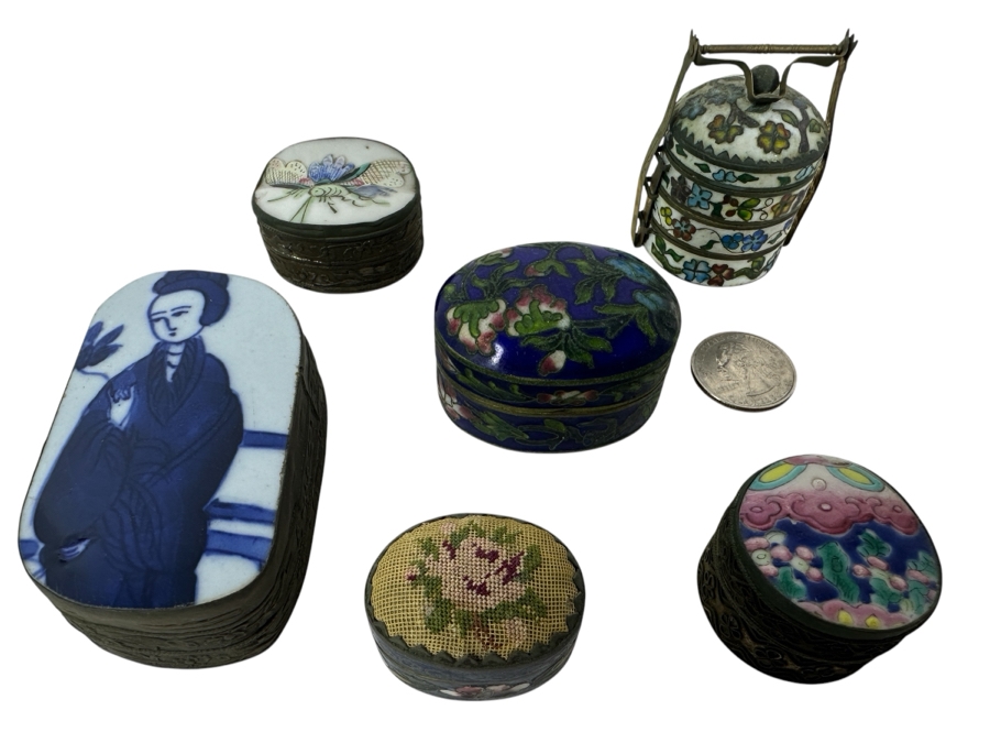 Six Vintage Asian Porcelain Cloisonne Metal Boxes [Photo 1]