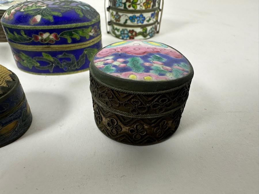 Six Vintage Asian Porcelain Cloisonne Metal Boxes [Photo 7]