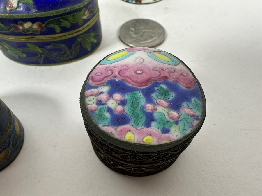 Six Vintage Asian Porcelain Cloisonne Metal Boxes [Photo 3]