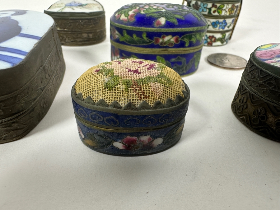 Six Vintage Asian Porcelain Cloisonne Metal Boxes [Photo 6]