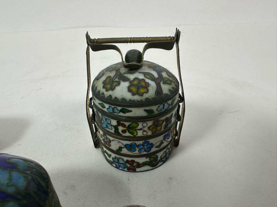 Six Vintage Asian Porcelain Cloisonne Metal Boxes [Photo 8]