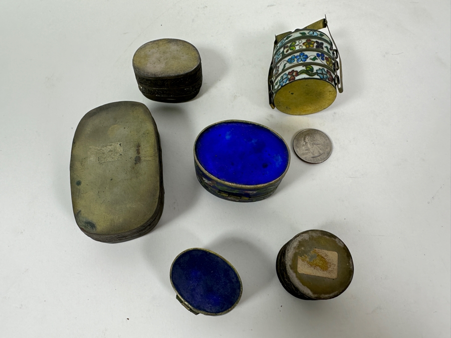 Six Vintage Asian Porcelain Cloisonne Metal Boxes [Photo 10]
