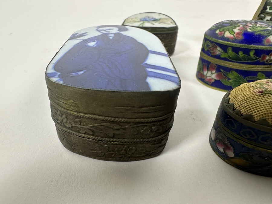 Six Vintage Asian Porcelain Cloisonne Metal Boxes [Photo 5]