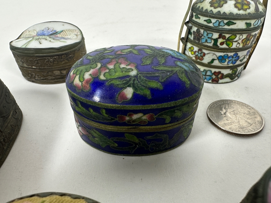 Six Vintage Asian Porcelain Cloisonne Metal Boxes [Photo 9]