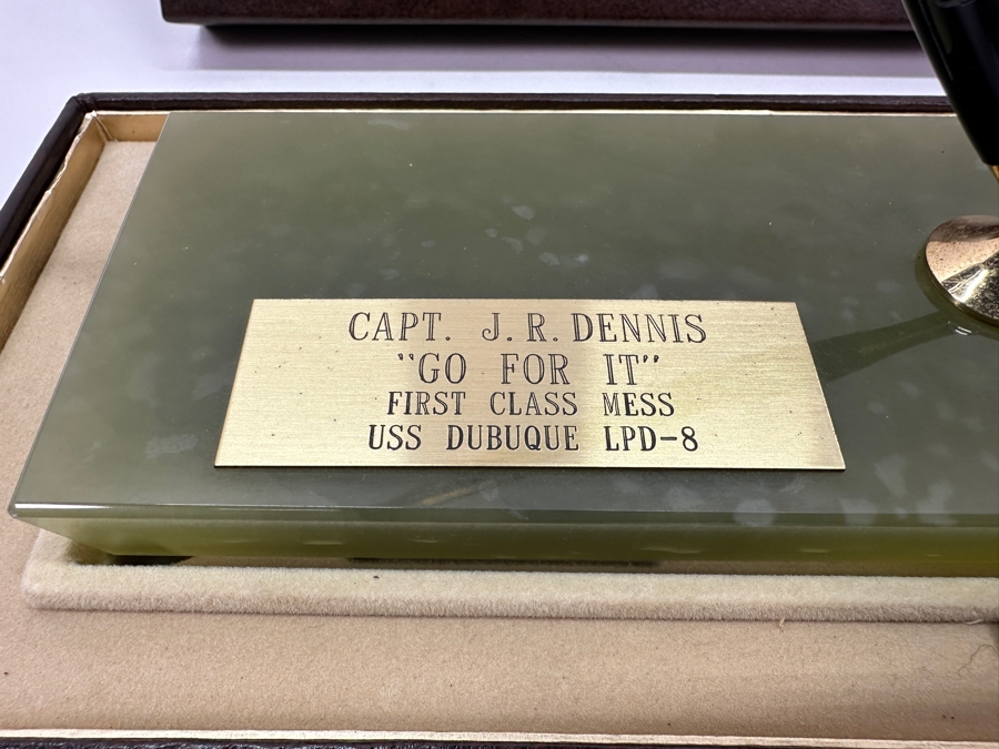 Cross Pen Marble Desk Set Inscribed Capt. J. R. Dennis 'Go For It' USS Dubuque LPD-8 [Photo 5]