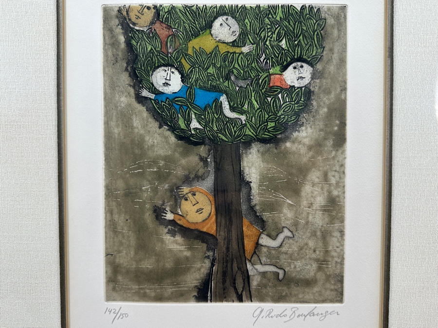 Graciela Rodo Boulanger (B. 1935, Bolivia) Hand Signed Limited Edition Color Lithograph From The Jeux D'Enfants (Children's Games) Suite Numbered 142 Of 150 - 8 X 9.5 Professionally Framed 17.5 X 22 [Photo 1]
