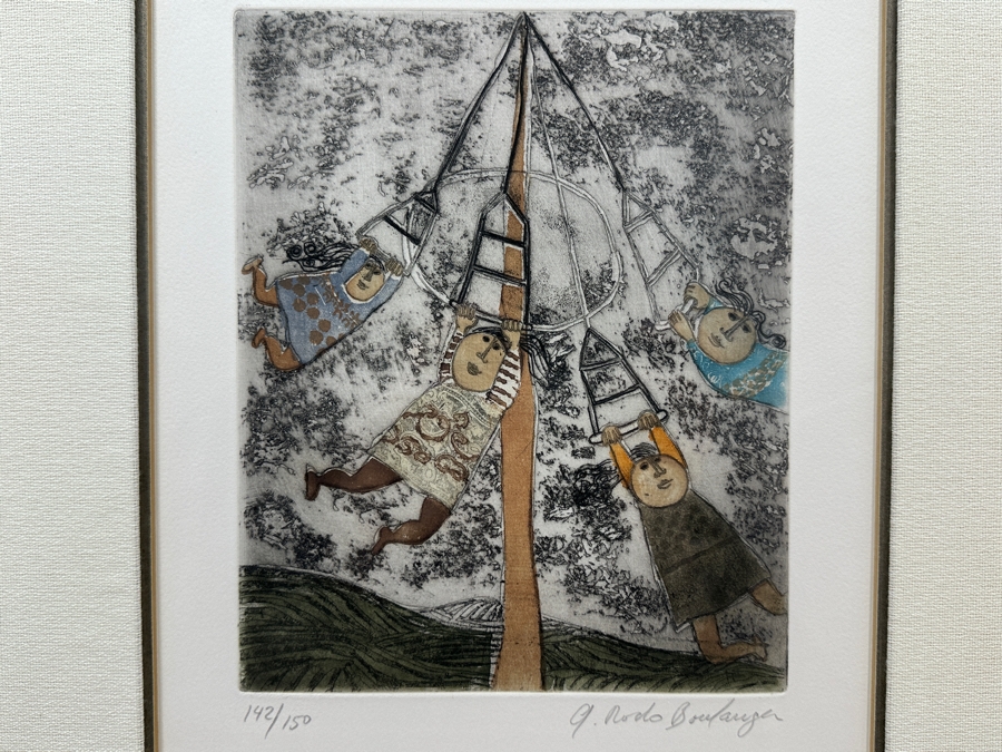 Graciela Rodo Boulanger (B. 1935, Bolivia) Hand Signed Limited Edition Color Lithograph From The Jeux D'Enfants (Children's Games) Suite Numbered 142 Of 150 - 8 X 9.5 Professionally Framed 17.5 X 22	 [Photo 1]