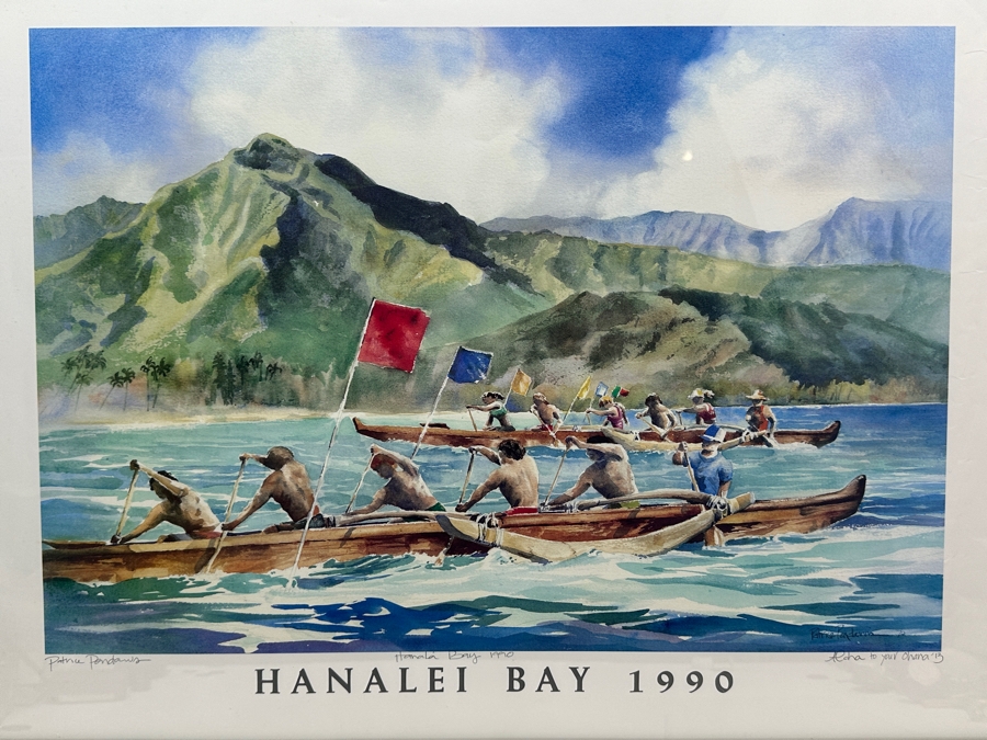 Hand Signed Patrice Pendarvis Hawaiian Print Titled 'Hanalei Bay 1990' Framed 27 X 20.5
