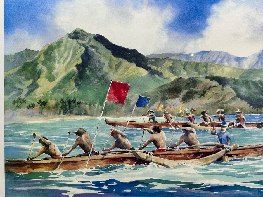 Hand Signed Patrice Pendarvis Hawaiian Print Titled 'Hanalei Bay 1990' Framed 27 X 20.5 [Photo 9]