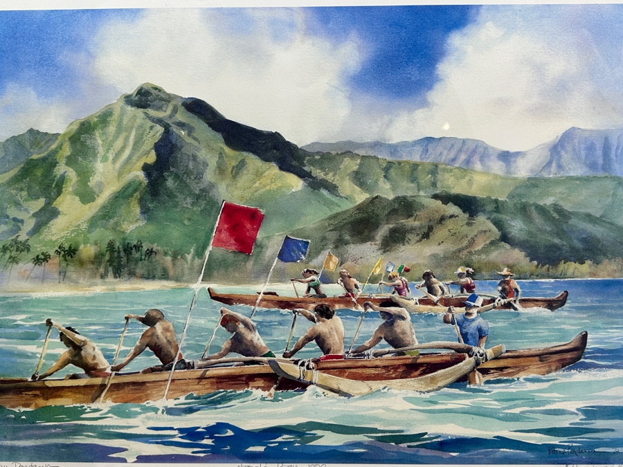 Hand Signed Patrice Pendarvis Hawaiian Print Titled 'Hanalei Bay 1990' Framed 27 X 20.5 [Photo 8]