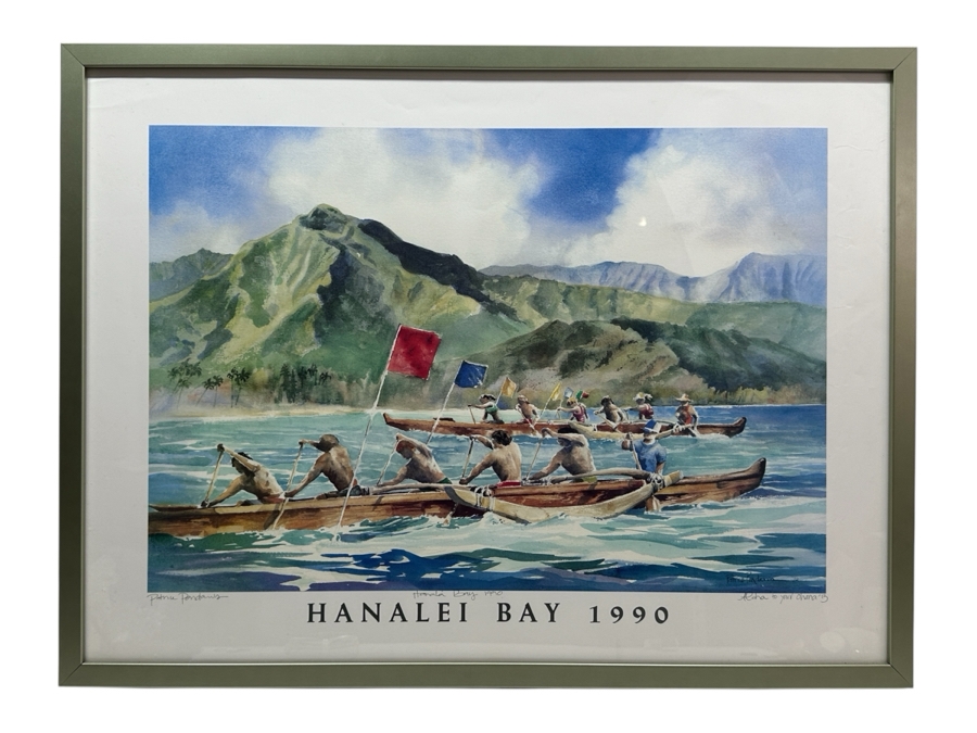 Hand Signed Patrice Pendarvis Hawaiian Print Titled 'Hanalei Bay 1990' Framed 27 X 20.5 [Photo 2]