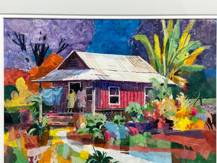 Gerald F. Brommer (B. 1927, California/Hawaii) Original Mixed-Media Collage, Watercolor, Gouache Painting Titled 'Maui Cottage In Lahaina Area' Dated 1999 11 X 15 Professionally Framed 24 X 20.5 [Photo 5]