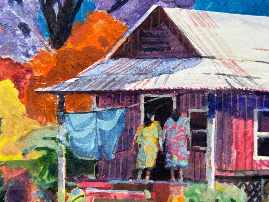 Gerald F. Brommer (B. 1927, California/Hawaii) Original Mixed-Media Collage, Watercolor, Gouache Painting Titled 'Maui Cottage In Lahaina Area' Dated 1999 11 X 15 Professionally Framed 24 X 20.5 [Photo 7]
