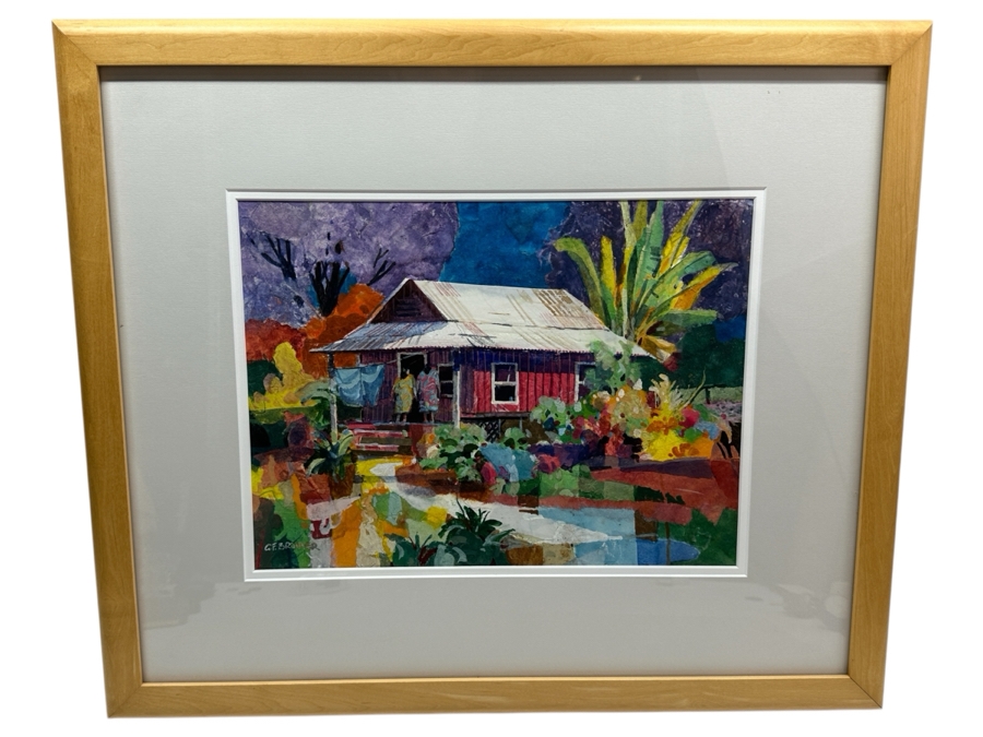 Gerald F. Brommer (B. 1927, California/Hawaii) Original Mixed-Media Collage, Watercolor, Gouache Painting Titled 'Maui Cottage In Lahaina Area' Dated 1999 11 X 15 Professionally Framed 24 X 20.5 [Photo 2]