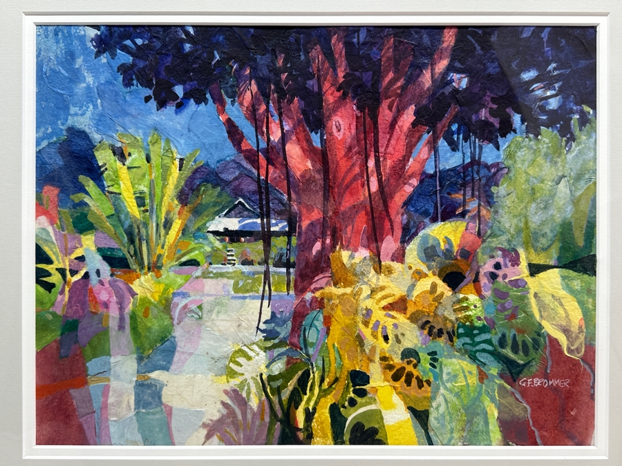Gerald F. Brommer (B. 1927, California/Hawaii) Original Mixed-Media Collage, Watercolor, Gouache Painting Titled 'Maui Impression' Dated 1999 11 X 15 Professionally Framed 24 X 20.5 [Photo 1]