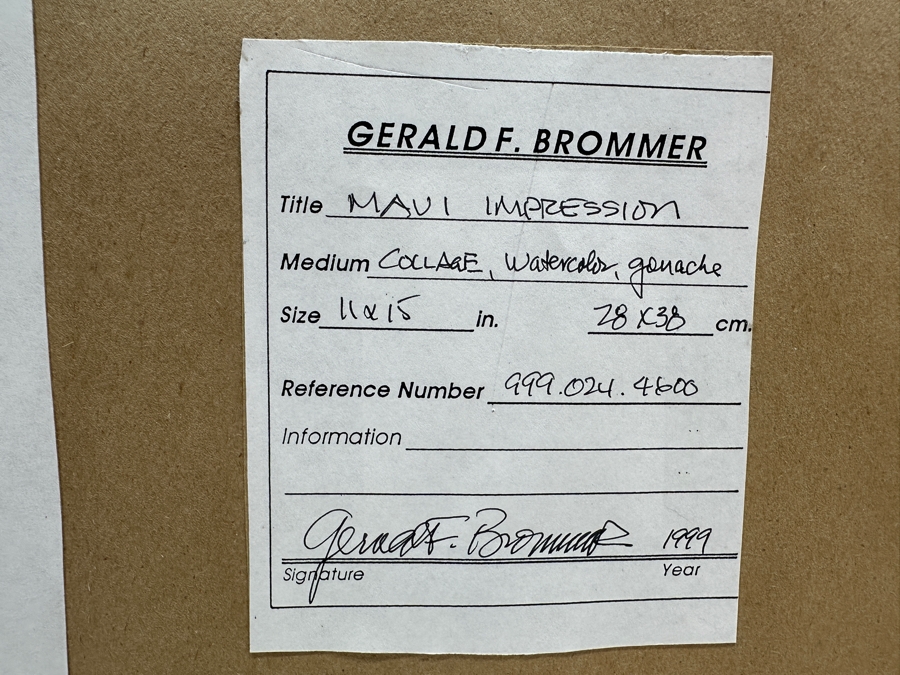 Gerald F. Brommer (B. 1927, California/Hawaii) Original Mixed-Media Collage, Watercolor, Gouache Painting Titled 'Maui Impression' Dated 1999 11 X 15 Professionally Framed 24 X 20.5 [Photo 11]