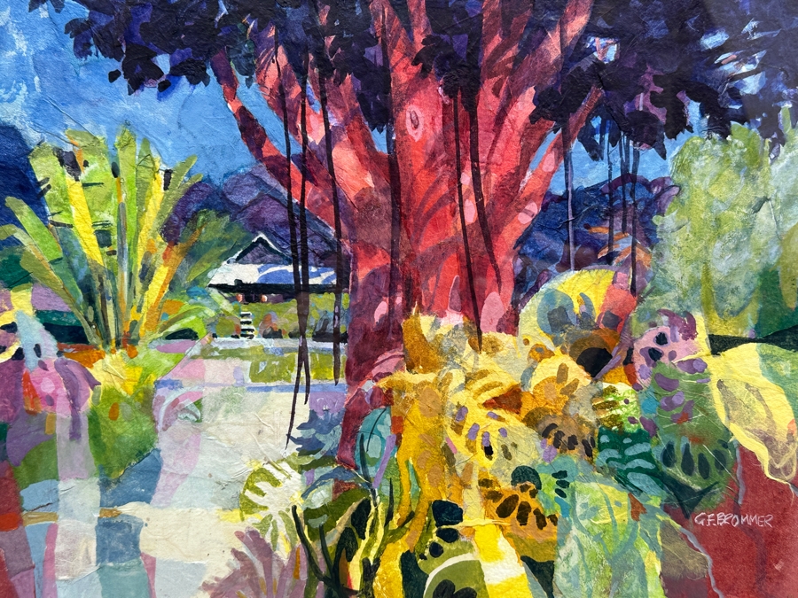 Gerald F. Brommer (B. 1927, California/Hawaii) Original Mixed-Media Collage, Watercolor, Gouache Painting Titled 'Maui Impression' Dated 1999 11 X 15 Professionally Framed 24 X 20.5 [Photo 7]