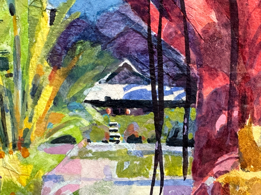 Gerald F. Brommer (B. 1927, California/Hawaii) Original Mixed-Media Collage, Watercolor, Gouache Painting Titled 'Maui Impression' Dated 1999 11 X 15 Professionally Framed 24 X 20.5 [Photo 3]