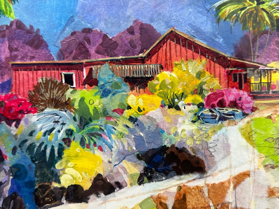 Gerald F. Brommer (B. 1927, California/Hawaii) Original Mixed-Media Collage, Watercolor, Gouache Painting Titled 'Kona Cottage On West Coast Of Da Big Island Of Hawaii' Dated 1999 11 X 15 Professionally Framed 24 X 20.5 [Photo 4]