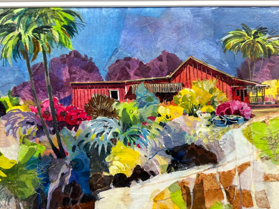 Gerald F. Brommer (B. 1927, California/Hawaii) Original Mixed-Media Collage, Watercolor, Gouache Painting Titled 'Kona Cottage On West Coast Of Da Big Island Of Hawaii' Dated 1999 11 X 15 Professionally Framed 24 X 20.5 [Photo 3]