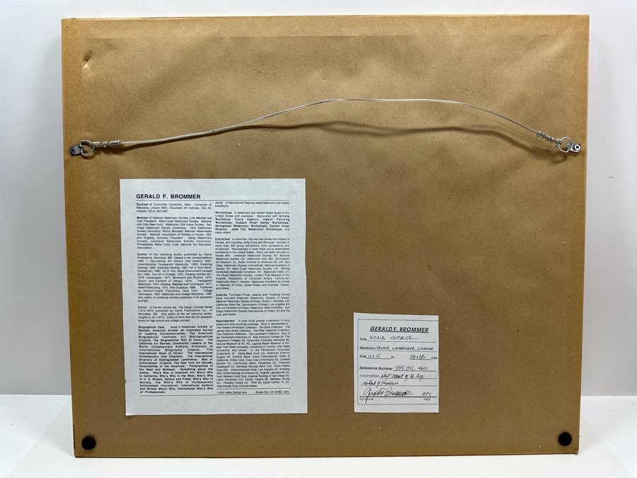 Gerald F. Brommer (B. 1927, California/Hawaii) Original Mixed-Media Collage, Watercolor, Gouache Painting Titled 'Kona Cottage On West Coast Of Da Big Island Of Hawaii' Dated 1999 11 X 15 Professionally Framed 24 X 20.5 [Photo 8]