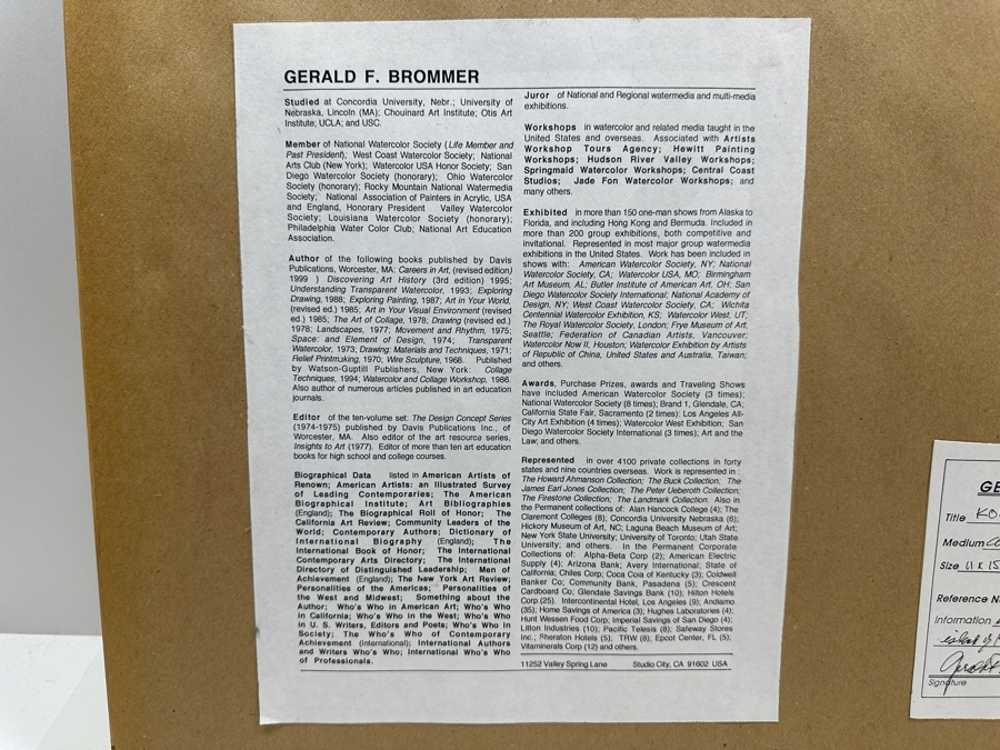 Gerald F. Brommer (B. 1927, California/Hawaii) Original Mixed-Media Collage, Watercolor, Gouache Painting Titled 'Kona Cottage On West Coast Of Da Big Island Of Hawaii' Dated 1999 11 X 15 Professionally Framed 24 X 20.5 [Photo 10]