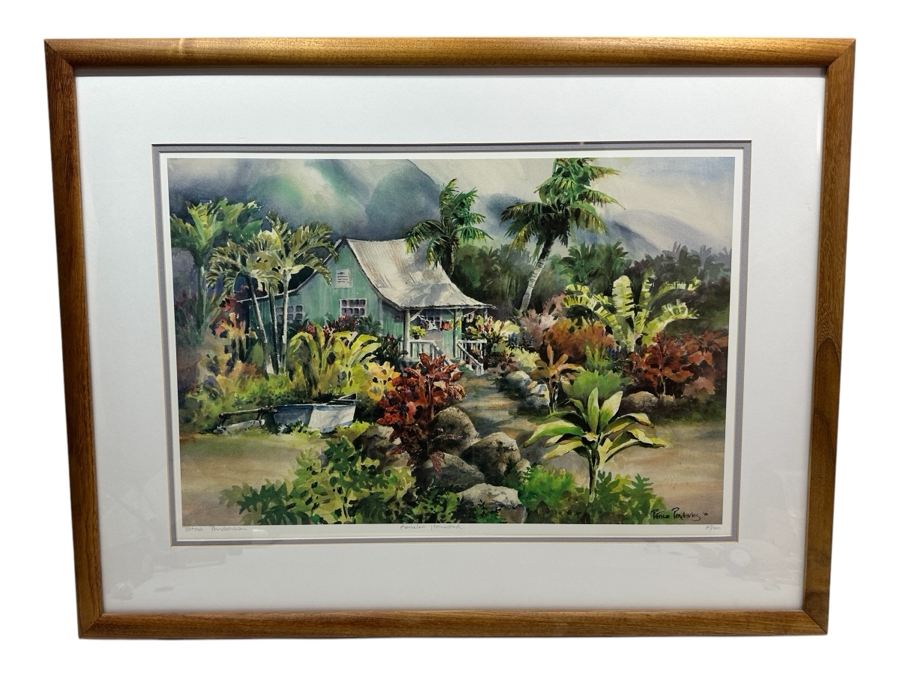 Hand Signed Patrice Pendarvis Hawaiian Print Titled 'Kanaka Homestead' Numbered 337 Of 350 Dated 1990 Framed 22 X 15.5 Framed 30.5 X 24 [Photo 2]