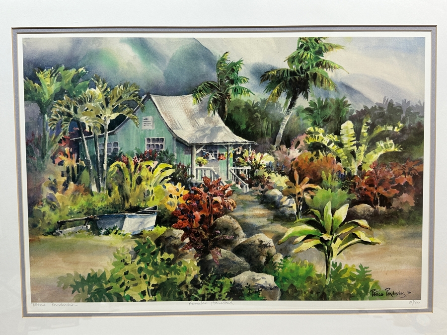 Hand Signed Patrice Pendarvis Hawaiian Print Titled 'Kanaka Homestead' Numbered 337 Of 350 Dated 1990 Framed 22 X 15.5 Framed 30.5 X 24