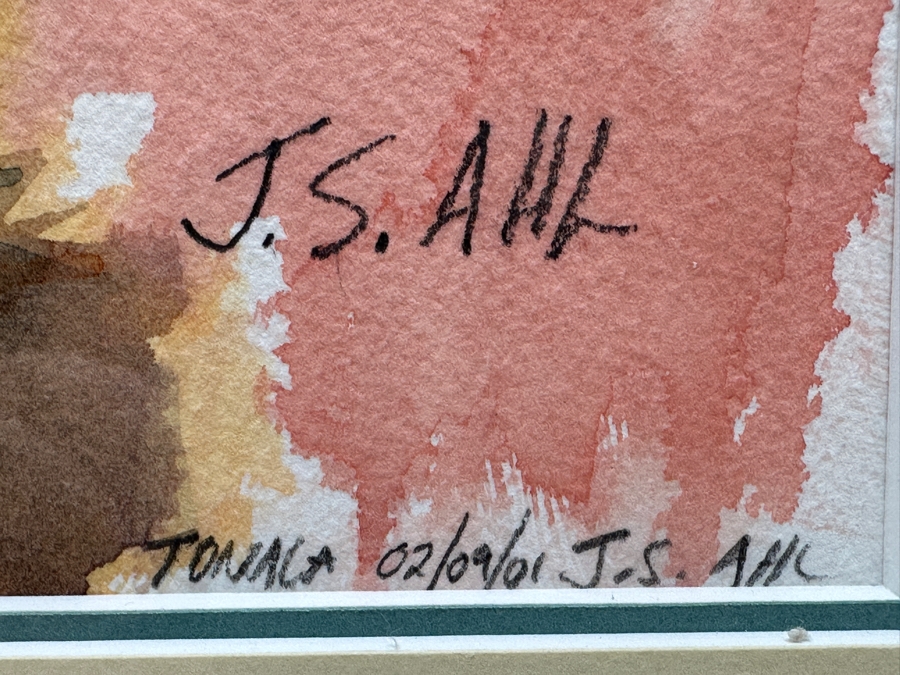 Original Abstract Watercolor Painting On Paper Signed J. S. Ahl 14 X 10 Framed 20 X 16 [Photo 6]