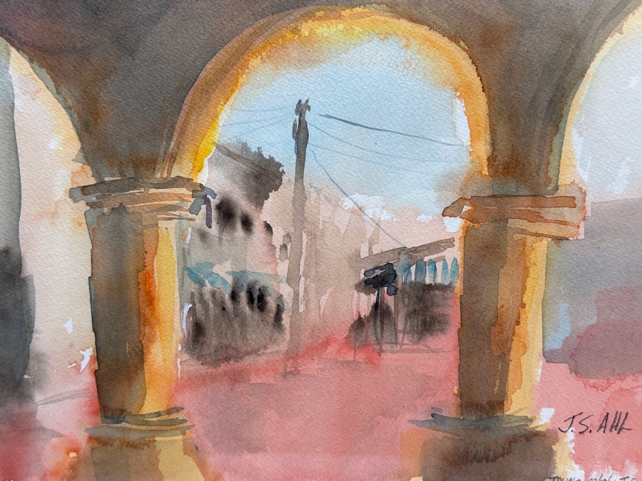 Original Abstract Watercolor Painting On Paper Signed J. S. Ahl 14 X 10 Framed 20 X 16 [Photo 4]