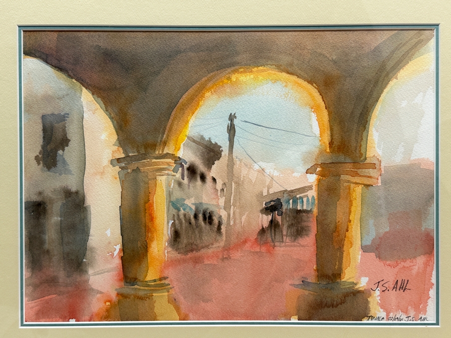 Original Abstract Watercolor Painting On Paper Signed J. S. Ahl 14 X 10 Framed 20 X 16