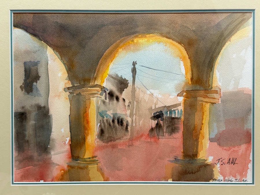 Original Abstract Watercolor Painting On Paper Signed J. S. Ahl 14 X 10 Framed 20 X 16 [Photo 3]