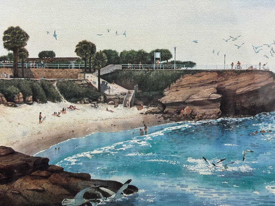 John Yato Hand Signed Limited Edition Print Titled 'La Jolla Cove, San Diego' Dated 1984 Numbered 215 Of 750 20 X 13 Framed 27.5 X 20.5 [Photo 5]