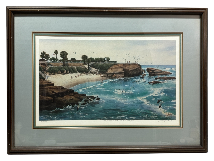 John Yato Hand Signed Limited Edition Print Titled 'La Jolla Cove, San Diego' Dated 1984 Numbered 215 Of 750 20 X 13 Framed 27.5 X 20.5 [Photo 2]