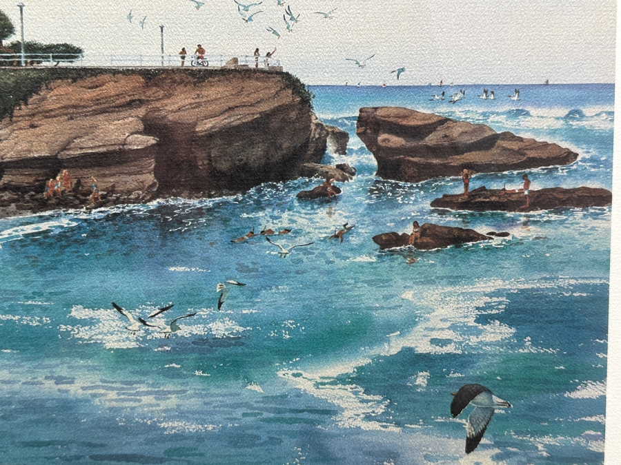 John Yato Hand Signed Limited Edition Print Titled 'La Jolla Cove, San Diego' Dated 1984 Numbered 215 Of 750 20 X 13 Framed 27.5 X 20.5 [Photo 4]