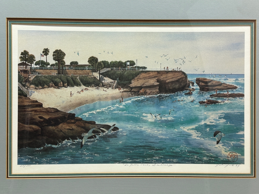 John Yato Hand Signed Limited Edition Print Titled 'La Jolla Cove, San Diego' Dated 1984 Numbered 215 Of 750 20 X 13 Framed 27.5 X 20.5 [Photo 3]