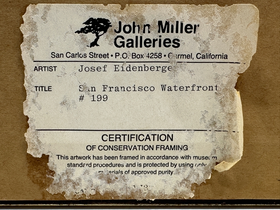 Josef Eidenberger (1899-1991, Austria) Hand Signed Color Etching Titled 'San Francisco Waterfront #199' 13 X 16.5 Framed 24 X 28 [Photo 13]