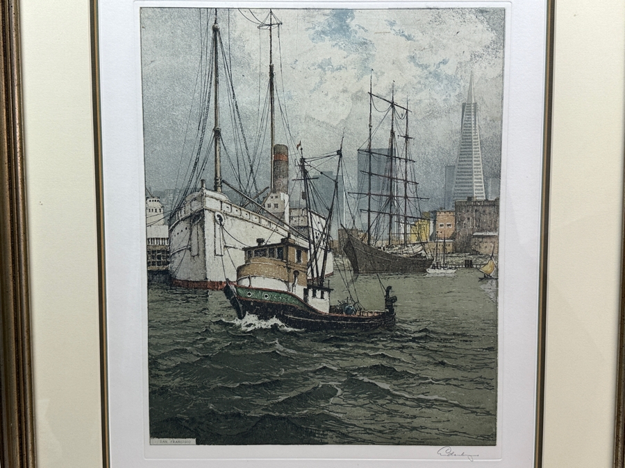 Josef Eidenberger (1899-1991, Austria) Hand Signed Color Etching Titled 'San Francisco Waterfront #199' 13 X 16.5 Framed 24 X 28 [Photo 4]