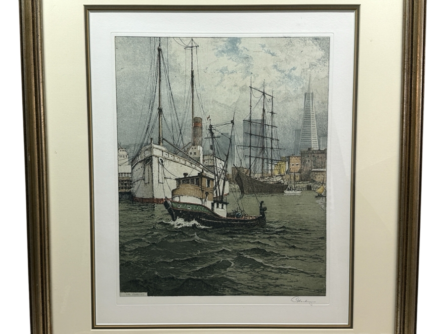 Josef Eidenberger (1899-1991, Austria) Hand Signed Color Etching Titled 'San Francisco Waterfront #199' 13 X 16.5 Framed 24 X 28 [Photo 3]