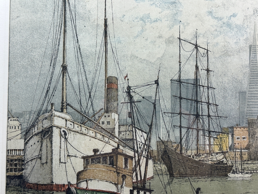 Josef Eidenberger (1899-1991, Austria) Hand Signed Color Etching Titled 'San Francisco Waterfront #199' 13 X 16.5 Framed 24 X 28 [Photo 6]