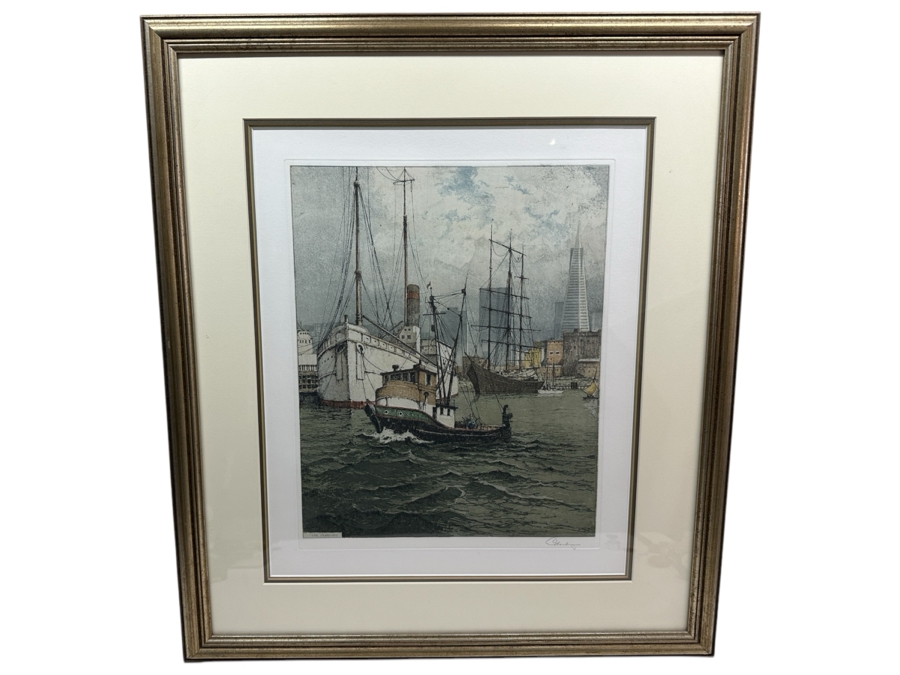 Josef Eidenberger (1899-1991, Austria) Hand Signed Color Etching Titled 'San Francisco Waterfront #199' 13 X 16.5 Framed 24 X 28 [Photo 2]